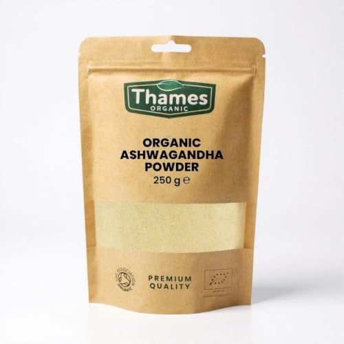 Organic Ashwagandha Powder - Pure Root Powder, Raw, Vegan, Non-GMO, No Additives or Preservatives, Promotes Relaxation - Thames Organic 250g