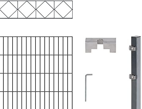 Alberts 668310 Doppelstabmattenzaun »Bergen« als 32 tlg. Zaun-Komplettset | verschiedene Längen und Höhen | kunststoffbeschichtet, anthrazit | Höhe 120 cm | Länge 12 m