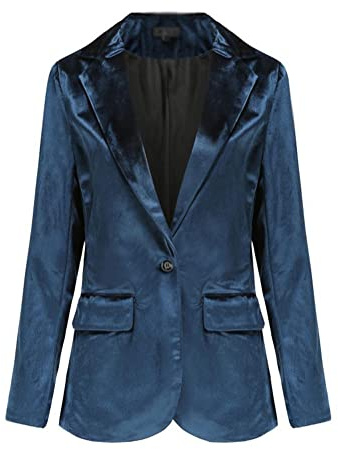 Tomwell Femme Élégant Blazer en Velours à Manches Longues Slim Fit Un Bouton OL Bureau Affaires Veste De Costume Devant Ouvert Manteau Cardigan Blouson Jacket A Bleu XL