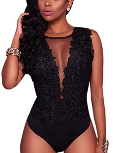 RARITYUS Women Sexy Lace Bodysuit Jumpsuit See Through Mesh Sleeveless/Long Sleeve Tops Swimsuit for Party Outfit