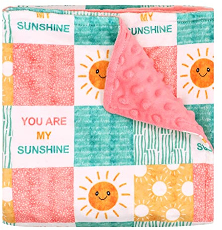 Baby Blanket for Girls, Super Soft Double Layer Mink Blankets with Dotted Backing, Sun Smile Toddler Newborn Nursery Bed Blanket, You are My Sunshine Print Throw Blanket, 30 X 40 Inches