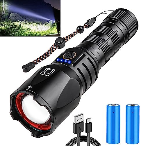 PANYIXUAN Led Taschenlampe Extrem Hell, 120000 Lumen USB-C Aufladbar Taktische Taschenlampen 26650 Akku XHP360, Starke Wasserdicht Flashlight 5 Lichtmodi für Outdoor NotfäLle Camping Torch