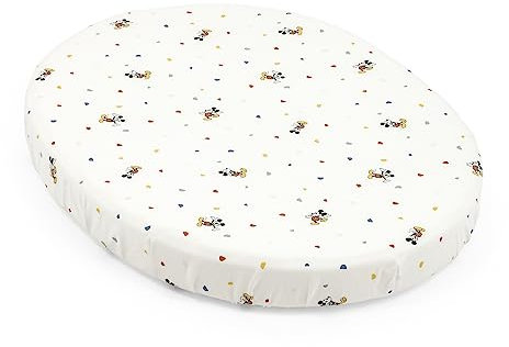 Stokke Sleepi Mini Spannbettlaken, Mickey Celebration - Weiches Laken für süße Träume - Perfekt für die ovale Sleepi Mini Matratze - Sicher, stylish & waschbar - 100% feiner Baumwoll-Perkal