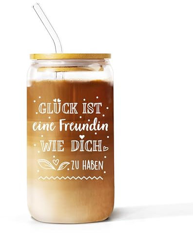 Juratar Geschenke für Freundin, Cocktailgläser mit Deckel und Strohhalm, bleifreie Trinkgläser, Iced Kaffeegläser, Ideal für Bier, Cocktail, Saft, Wasser, Freundschaftsgeschenke