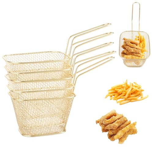 AKOLAFE Cestini per Patatine Fritte in Acciaio Inox, 6 x 7,5 x 8,5 cm, Con Manico per Conservare