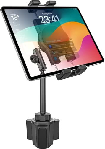 GDZN Soporte Tablet Coche Portavasos, [Brazo Metálico] Soporte iPad Taza Copa para automóvil - 360°Rotación Soporte Tablet Camión para iPad Pro Air Mini, Galaxy Tab Ultra, Tableta de 4-13 Pulgada