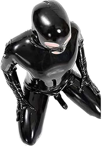 Generico Uomo Latex Wet Look Catsuit Comodo Sexy Cerniera Pelle Verniciata Body Tuta Wetlook Maniche Lunghe Stretti Club Wear Bodysuit Cosplay Zip Tuta Aderente Club Halloween,Nero,XXL