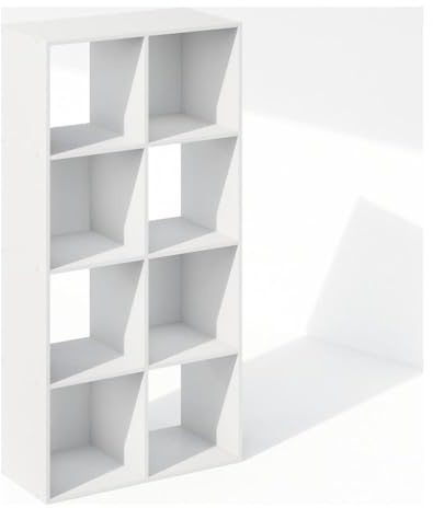 Furinno PELLI Book Shelf, 8-Cube Bookshelf, Horizontal Cube Storage Organizer Bookcase, 11.7 x 23.7 x 47, for Living Room, Bedroom, Home Office, White