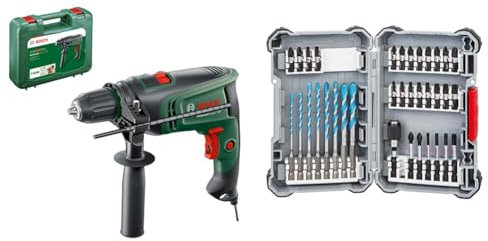 Bosch Home and Garden Electric Hammer Drill UniversalImpact 730 (Precision Drilling in Masonry, Wood Steel; in Carrying Case) + 35 pcs MultiConstruction Drill Bit & Impact Control Screwdriver Bit Set