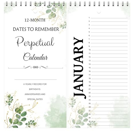 2 Pack Perpetual Calendar Book Reminder - Undated Calendar 12-Month, 5'' x 10'' with Twin-wire Binding, Thicker Paper, Perpetual Calendars for Birthday, Anniversaries, Important Days, Festivals Reminder