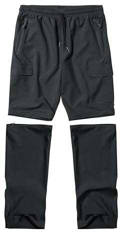 Boys Hiking Pants Kids Youth Zip Off Convertible Scout Pants 12-14Y Lightweight Quick Dry Outdoor Fishing Slim Fit Elastic Waist Deep Grey M