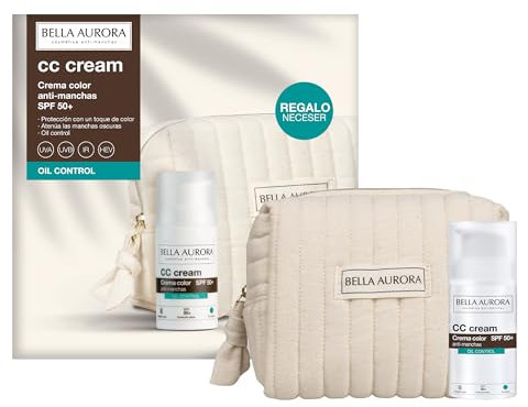 BELLA AURORA Pack CC Cream Oil Control SPF50+ 30ml + Neceser Regalo | Crema Color Anti-Manchas con Alta Protección UVA UVB IR HEV | Toque de Color Natural y Control de Brillo