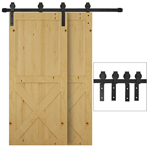 HOMCOM 200CM Quincaillerie porte coulissante de grange, rail porte coulissante double de 100 cm de large, épaisseur 35-40 mm, charge 90 kg, robuste en acier au carbone, poulie forme I pour maison