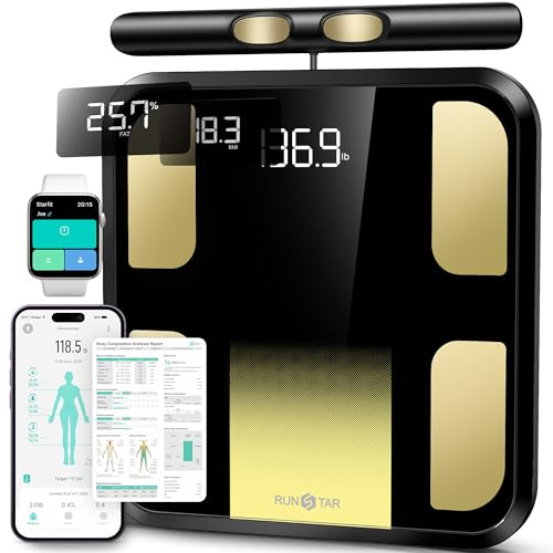 RunSTAR Balance Pese Personne Intelligent, Pèse Personne avec 8 Électrodes, Masse Grasse, 28 Mesures Corporelles et connectivité App, affichage 3 mesures, 180 kg/400 lb