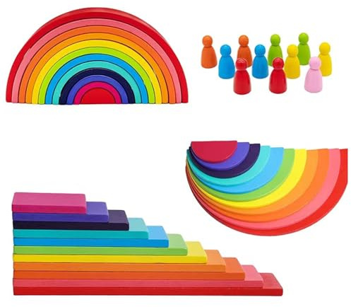 Kiuiom 4 Pièces Jeu D'empilage Arch Jouet,Arc en Ciel Bois Montessori,Kit De Bloc Montessori Jouet,Éducatif en Bois Jouet Bloc De Construction pour Enfants,pour Enfants Ans Garçon Fille