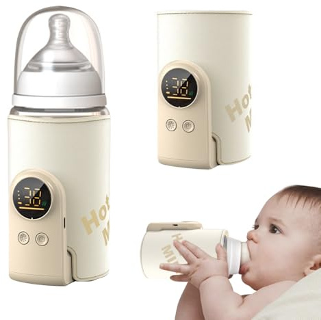 RNPKZ Portable Bottle Warmer for Travel, Baby Bottle Warmer, 8000mAh Baby Milk Warmer, 6 Temp with Night Light and LED Display for Breastmilk or Formula, USB Chargeable, Ideal for Home Travel Car