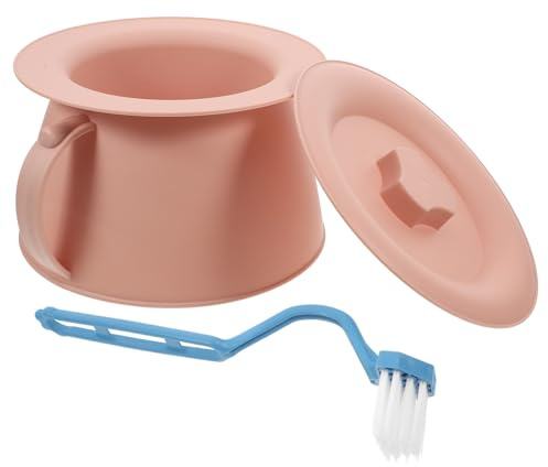 VICASKY Orinal Portátil con Tapa y Cepillo, Urinario de Plástico Engrosado Color Rosa, para Adultos, y Personas Mayores, Bol Urinario Nocturno Higiénico y Versátil para Uso Doméstico