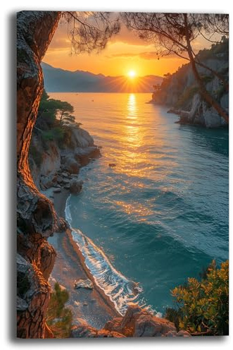 Quadro Moderno MARE Panorama Marino Quadri moderni soggiorno da Parete grande Stampa su tela Canvas Decorazione Murale muro Arredo Camera letto Salone (8, 40x70 cm, Canvas intelaiato)