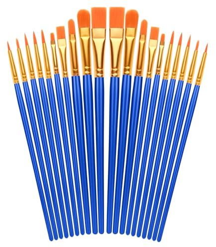 20 PCS Nylon Hair Paint Brushes Set - Flat Art Brushes for Watercolor Oil Acrylics, Face Nail Art, Decorations Models Figurines - Deep Blue