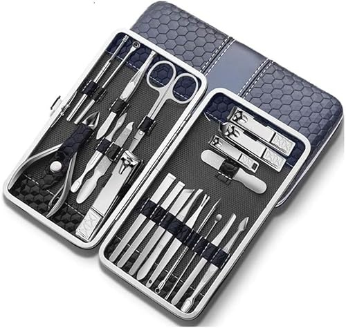Set de cortauñas. Set de cuidado uñas acero inoxidable: kit profesional manicura y pedicura con lujoso estuche viaje