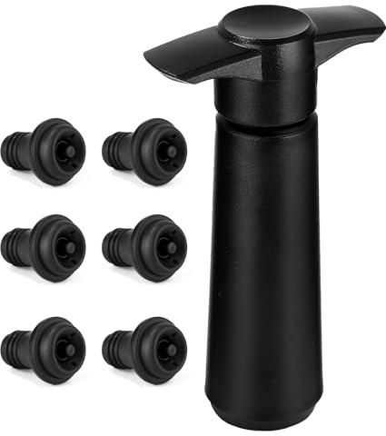 Bomba De VacíO Con 6 Tapones,Tapon Bombas Vacio,Con 1 Cortador De Aluminio,Bomba De Vacio Con 6 Tapones De Vino,Sellador Reutilizable Que Mantiene Fresco,Sacacorchos para vino tinto