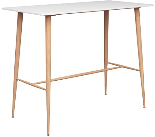 Augerlite 7-TLG barset vit, svart med MDF-bordsskiva, 120 x 60 x 105 cm och 6 ergonomiska barstolar av PP-metallben, träutseende, för moderna matgrupper, vardagsrum och trädgård