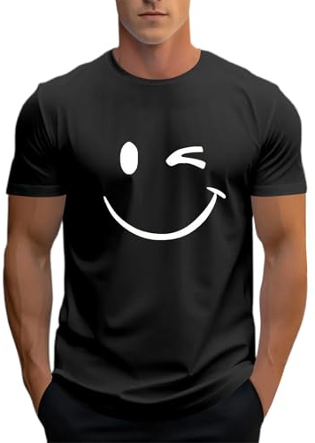 Tee Shirt Homme Humour avec Motif Smiley T Shirt À Manches Courtes Col Rond Tshirt Mode Surdimensionné T-Shirt Dété De Sport Fitness Respirant T-Shirts Décontracté Confortable Teeshirt Extensible