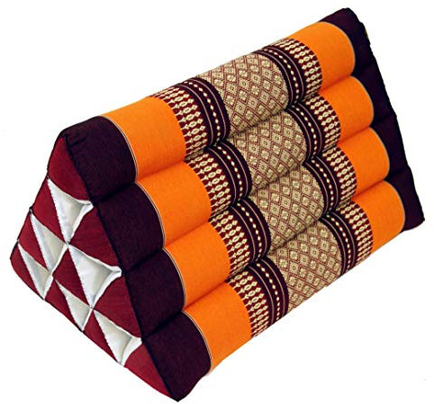 GURU SHOP Cojín tailandés triangular, cojín triangular, kapok – naranja/marrón, 30 x 30 x 50 cm