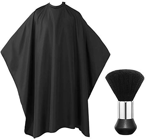 IWILCS Friseursalon Haarschneideumhang, Schwarz Salon Barber Cape mit Nacken Bürste, Friseur Schönheit Schal, Unisex Professionelle Schürze Haar Styling Salonausstattung