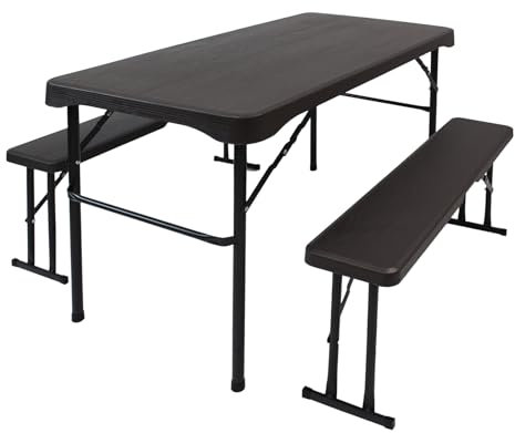 Bierzeltgarnitur Camping Garnitur Festzeltgarnitur Kurz | Gartenmöbel Set 3tlg. | 2 Bierbänke 1 Tisch Camping Campingbedarf Gartenparty Balkon Garnitur im Auto transportierbar (grau | anthrazit)