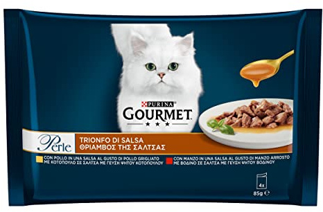 GOURMET Perle Cibo Umido per Gatti Adulti Filettini in Salsa con Manzo e Pollo 48 Buste da 85g