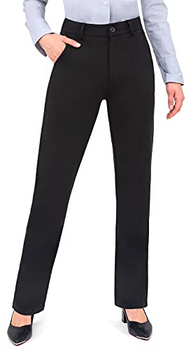 Bamans Black Dress Pants for Women Work Business Pants Tummy Control Office Straight Leg Professional Trousers Regular 31 Inseam High Waisted Ladies Slacks