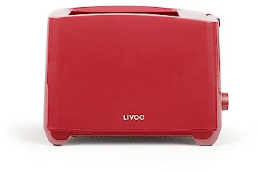 Livoo – Grille-pain 2 fentes DOD162N – 650-750W, 3 fonctions, 7 niveaux, ramasse miette amovible, Rouge Chili