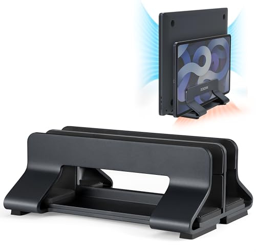 Psitek Aluminum Dual Vertical Laptop Stand Dock Holder, Supports 2 Devices, Adjustable Slot Width 15-36mm, Space-Saving Upright Storage for MacBook and Laptops
