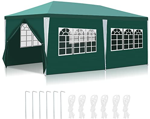 Ansobea Gazebo 3x6 m Carpa de Fiesta Carpa de jardín Impermeable 100g/m2 Carpa de Cerveza Lona de PE Carpa de Fiesta con 6 Partes Laterales, Verde (7527858)
