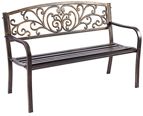 KOMFOTTEU Banc de Jardin 2 Places, Banquette de Parc en Métal, Chaise de Parc avec Dossier, Charge de 280/320 kg, pour Balcon, Terrasse (Papillon, Bronze, 127 x 60 x 85 cm)