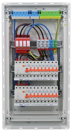 RSE Unterverteilung verdrahtet Sicherungskasten Unterputz Aufputz Hohlwand mit Hager Verteiler, Unterputz 3-reihig VU36NC, mit Überspannungsschutz