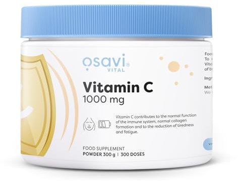 Osavi Vitamin C 1000 mg – 300 g Powder | Pure L–Ascorbic Acid | Supports Immunity, Collagen Formation & Iron Absorption | Helps Reduce Tiredness & Fatigue