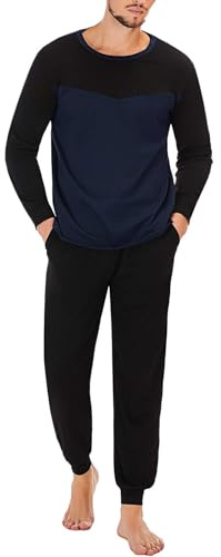 Marvmys Pyjama Homme Long Coton Ensemble Hiver Vêtements Nuit à Manches Longues avec Poches aux Poignets S-3XL