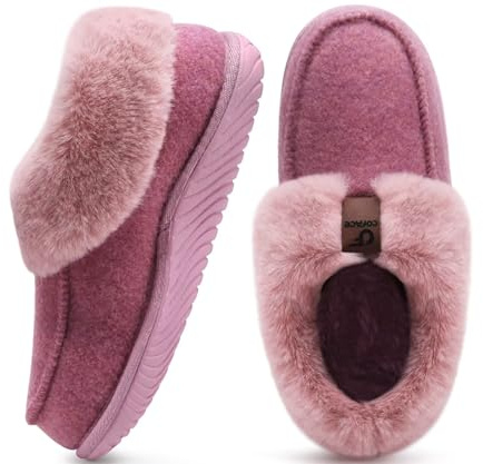 COFACE Chausson Femme Hiver Chaud Feutre Pantoufles Peluche Fourrure Fourrés Doublure Fermé Charentaise Confort Mousse à Mémoire de Forme Orthopedique Slippers Maison Antidérapant Semelle Rose 37