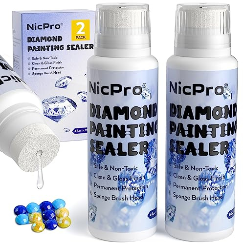 Nicpro 2 Pack Diamond Painting Sealer 240ML with Sponge Head, High Gloss 5D Diamond Art Sealer for Puzzles, Permanent Hold & Shine Effect