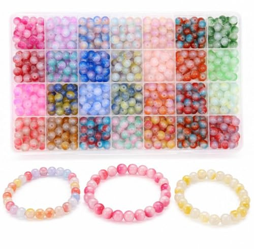 Kit för tillverkning av kristallsmycken, runda glaspärlor för smyckestillverkning, kristallpärlor i 28 färger, för att göra egna armband, halsband, telefonberlocker, för flickor/vuxna (700 st./8 mm)