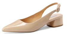 QUEEN HELENA Décolleté con Tacco Basso Scarpe Eleganti a Punta Chiusa con Cinturino Donna ZM9323 (Nude Patent, Sistema Taglie Calzature EU, Adulto, Donna, Numero, Media, 36)