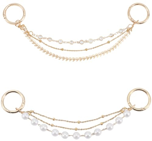 GORGECRAFT 1 Box 2 Styles Pears Shoes Charms Bling Rhinestones Shoe Chains for Women Decoration Shoelace Gold Alloy 3-Strand Chains with Spring Gate Ring Shoe Jewelry for Sneakers Casual Shoes Bag Hat