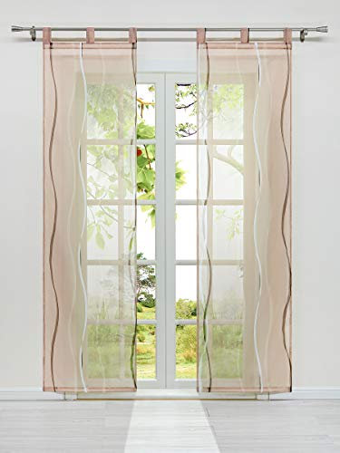 Schiebegardine Paneele mit Schlaufen Sheer Wave Print Dekoschals inklusive Schlaufen und Montagezubehör Sand 2 Stücke je 57x145cm