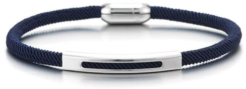 COOLSTEELANDBEYOND Unisex för män och kvinnor, tunn, nautisk marin, yachtrep, svettband, armband med rostfritt stål, charm, magnetlås, Länge 20.5CM, Blått bomullsrep, Ingen ädelsten