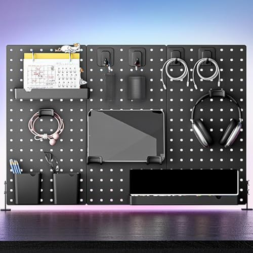 SXKLLYX Tablero Perforado Negro con Abrazaderas, Organizador de Accesorios de Oficina, Panel Perforado de Escritorio, Ideal para Sala de Manualidades, Utensilios de Cocina