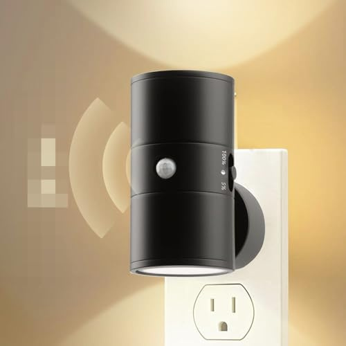 Night Light Plug in Wall, LED Motion Sensor Night Light with Auto/On/Off Modes, 0-100LM Dimmable, 3000K Warm White, Plug in Lights with Dusk to Dawn Sensor for Hallway Bedroom Stairway Bathroom Indoor