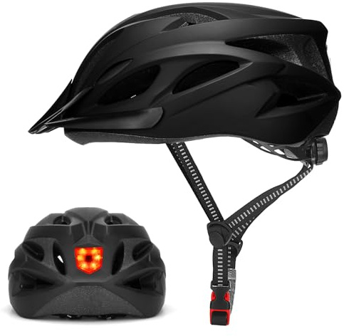 Bike Helmet Adult with Light, Cycle Helmet 57-62cm for Unisex Men Women | Ultra-light 230g,18 Vents,Removable Visor,Bicycle Helmet Breathable Mountain Cycling Helmet Adjustable Road Helmet