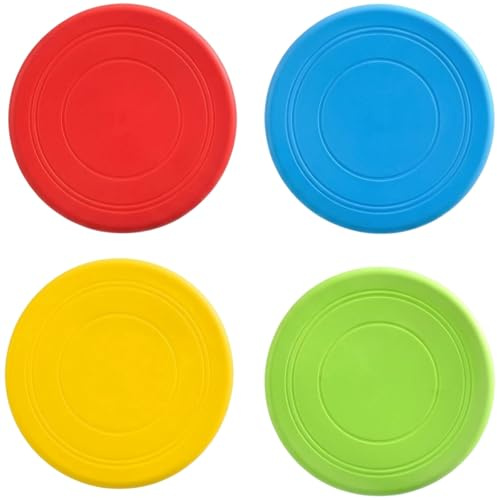 YcsRnn Frisbee for Kids and Adults, Aerobie Frisbee Dog Toy with Four Colourful Flying Discs, Outdoor Play Equipment for Parks and Gardens, Set of Four Red Yellow Blue Green Flying Discs